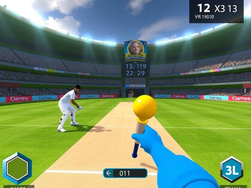 VR Cricket Arena gameplay screenshot showing batting interface
